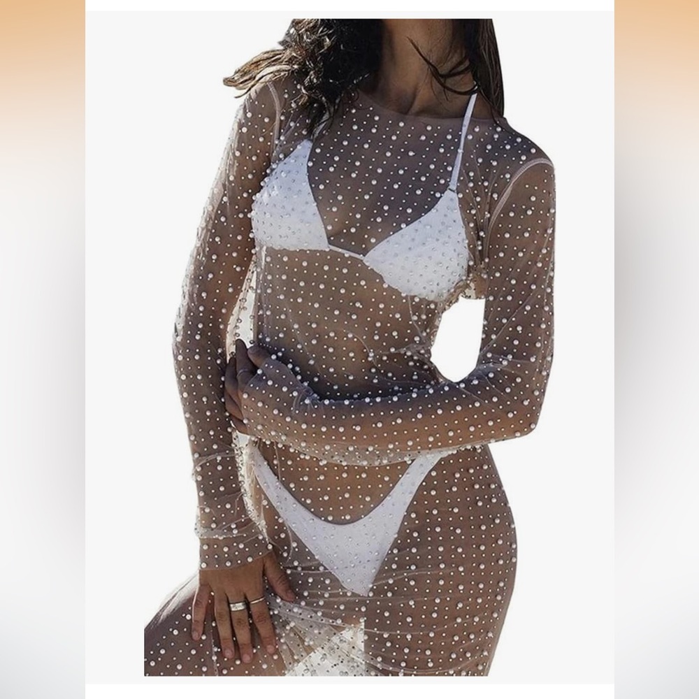 Sheer Pearl-Embellished Cover-Up